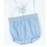 Blue Gingham Bubble White Top