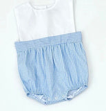 Blue Gingham Bubble White Top