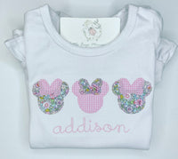 Mouse Girl Applique Trio Ruffle Shirt