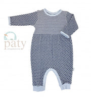 Knit Romper Navy with Blue Trim