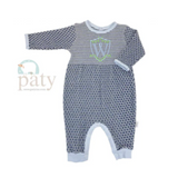 Knit Romper Navy with Blue Trim