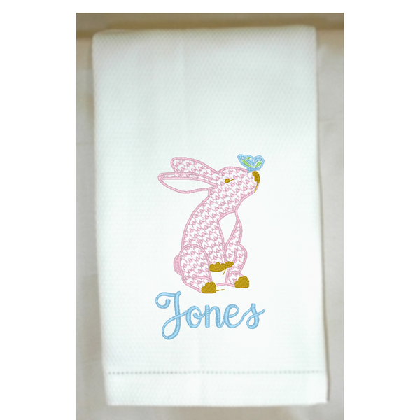 Chic Bunny with Butterfly Huck Hemstitch Towel