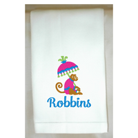 Monkey with Umbrella Huck Hemstitch Towel