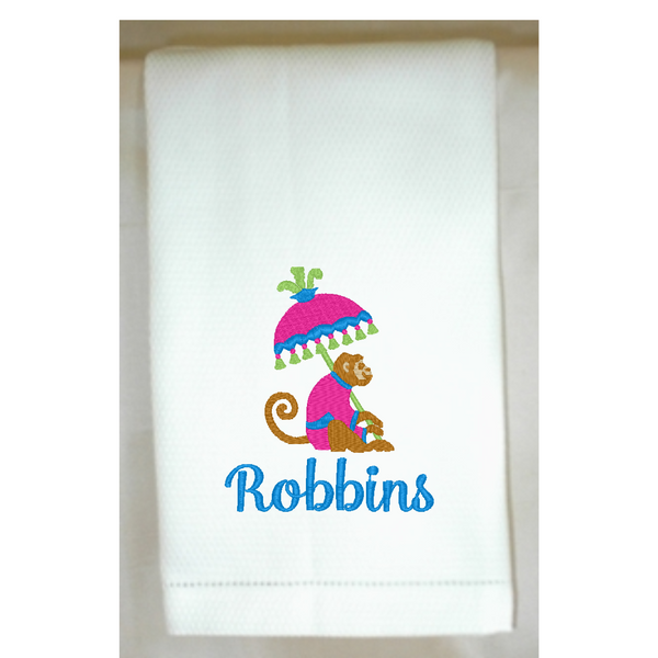 Monkey with Umbrella Huck Hemstitch Towel