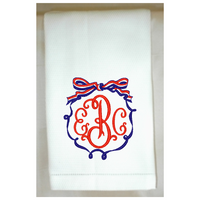 Patriotic Bow Frame Huck Hemstitch Towel